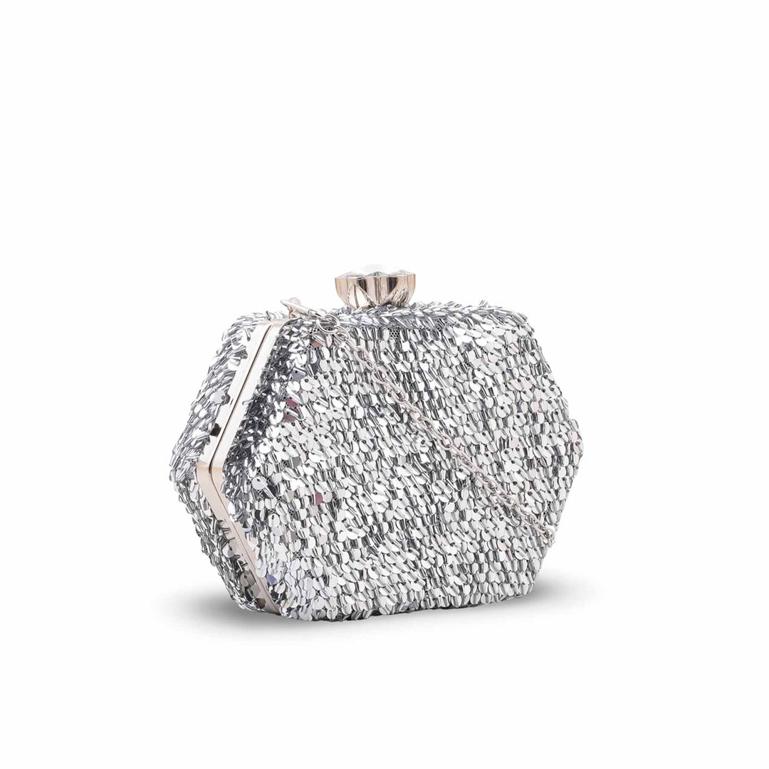 Silver Fancy Clutch For Ladies P24606