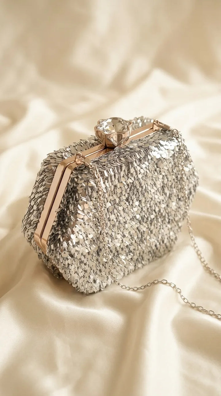 Silver Fancy Clutch For Ladies P24606