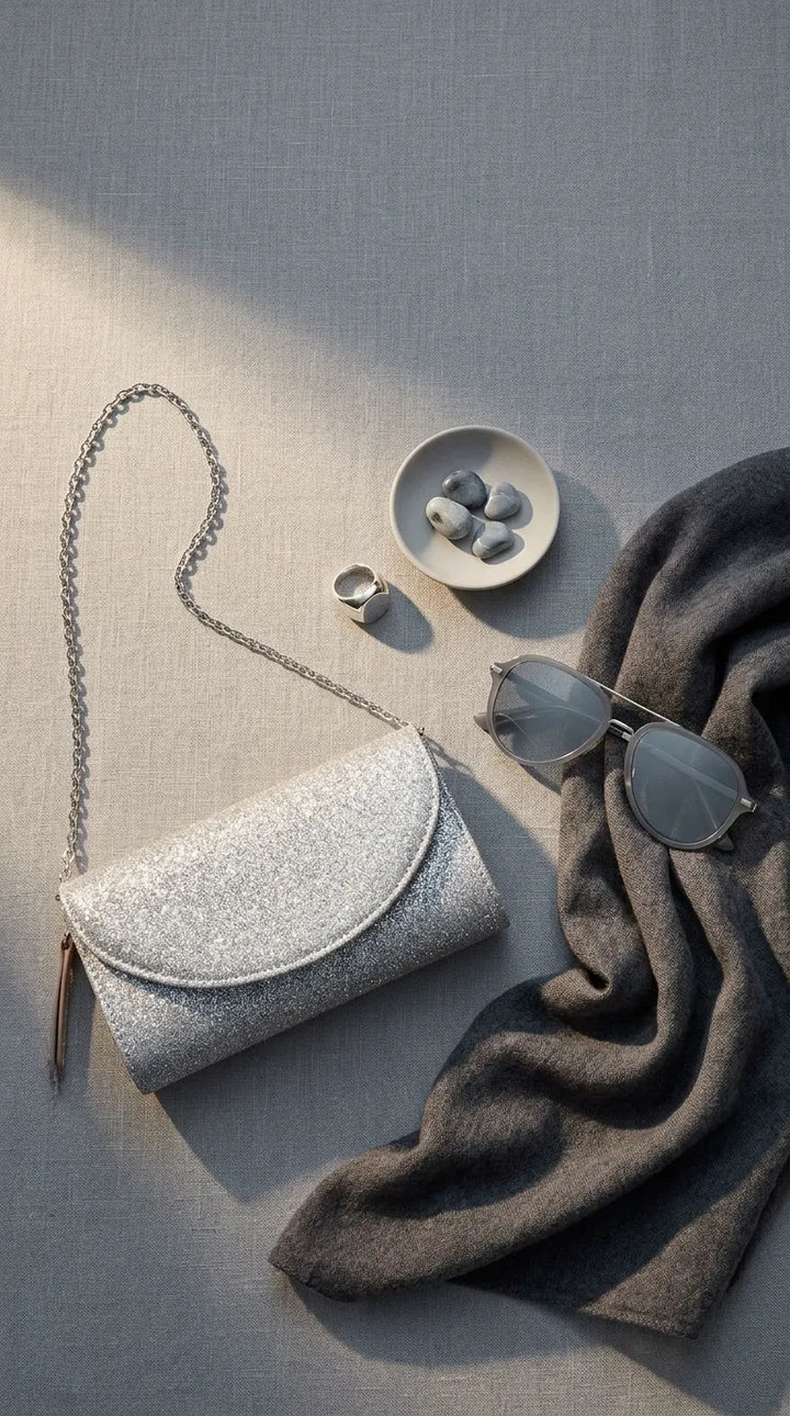 Silver Fancy Clutch For Ladies P24608