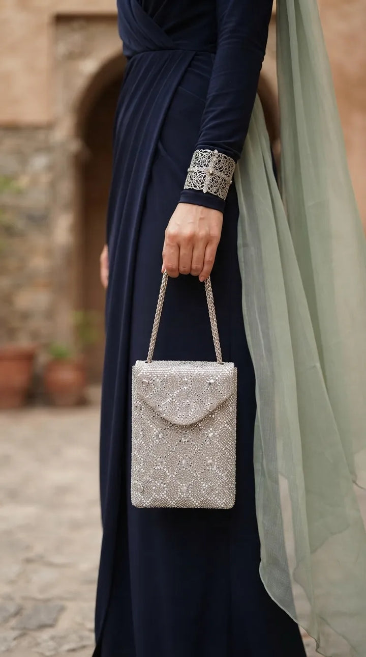 Silver Fancy Pouch For Women P24641