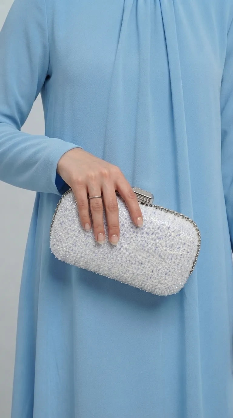 Silver Fancy Clutch For Women P24648