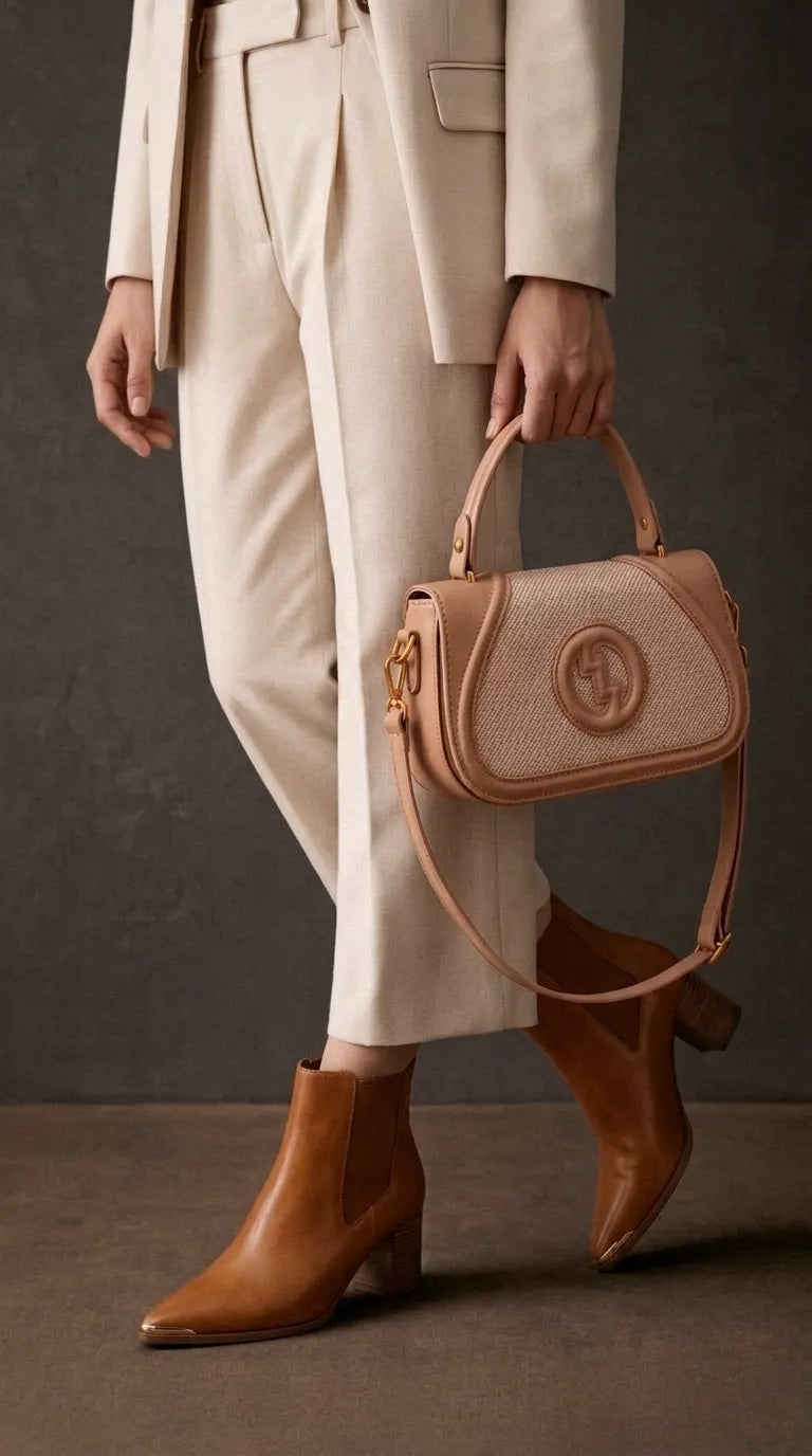Beige Formal Shoulder Bag For Ladies P36586