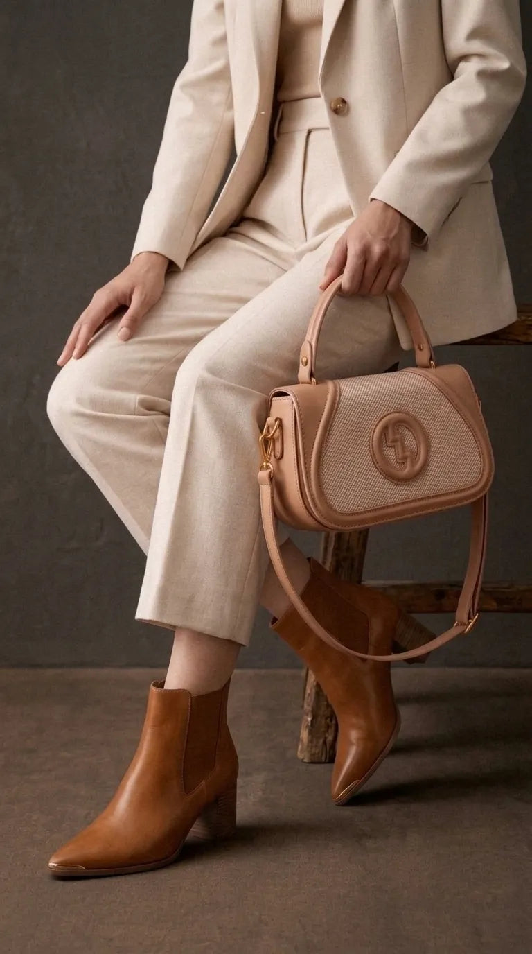 Beige Formal Shoulder Bag For Ladies P36586