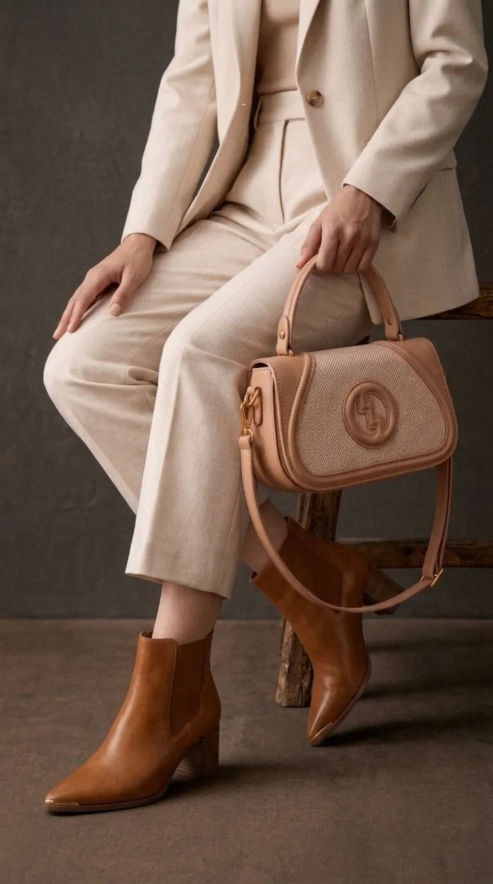 Beige Formal Shoulder Bag For Ladies P36586
