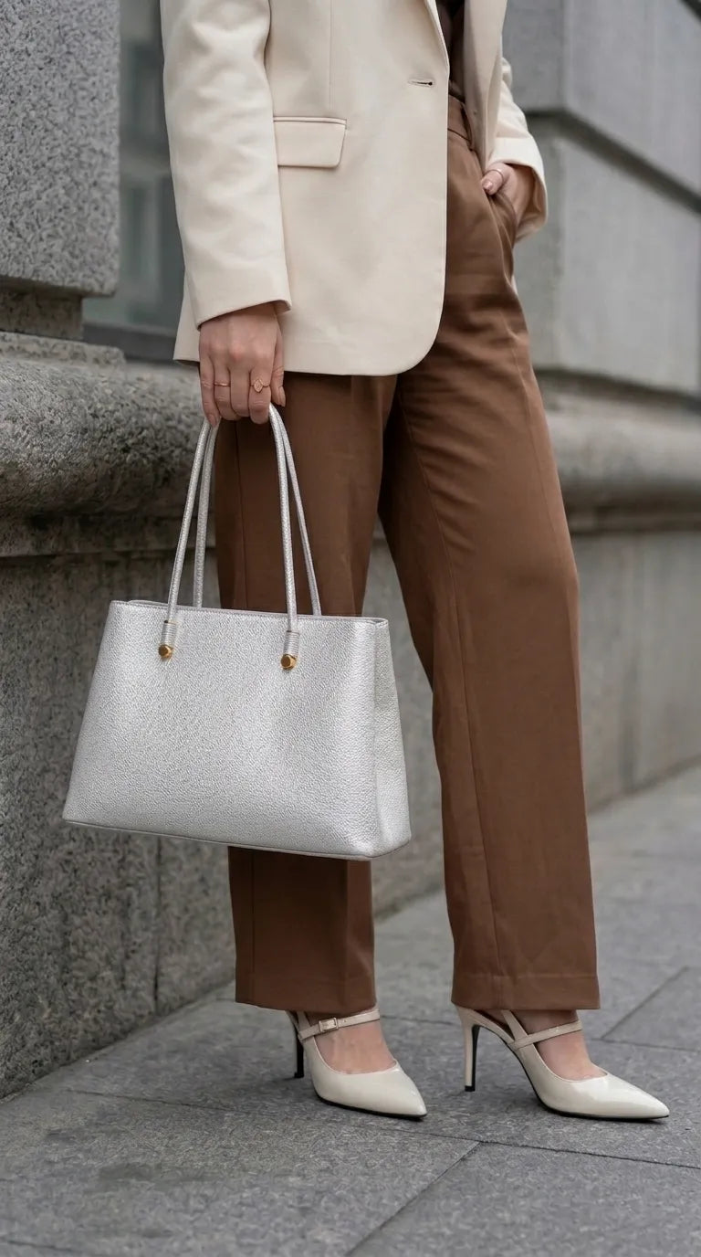 Silver Formal Hand Bag For Ladies P36591