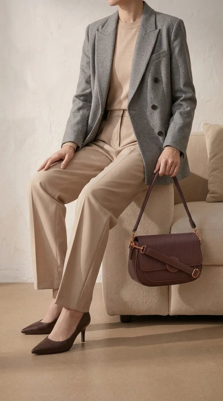 Coffee Formal Shoulder Bag For Women P36615