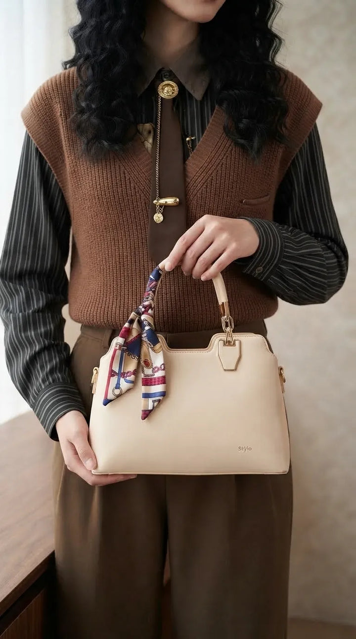 Cream Formal Hand Bag For Women P36674