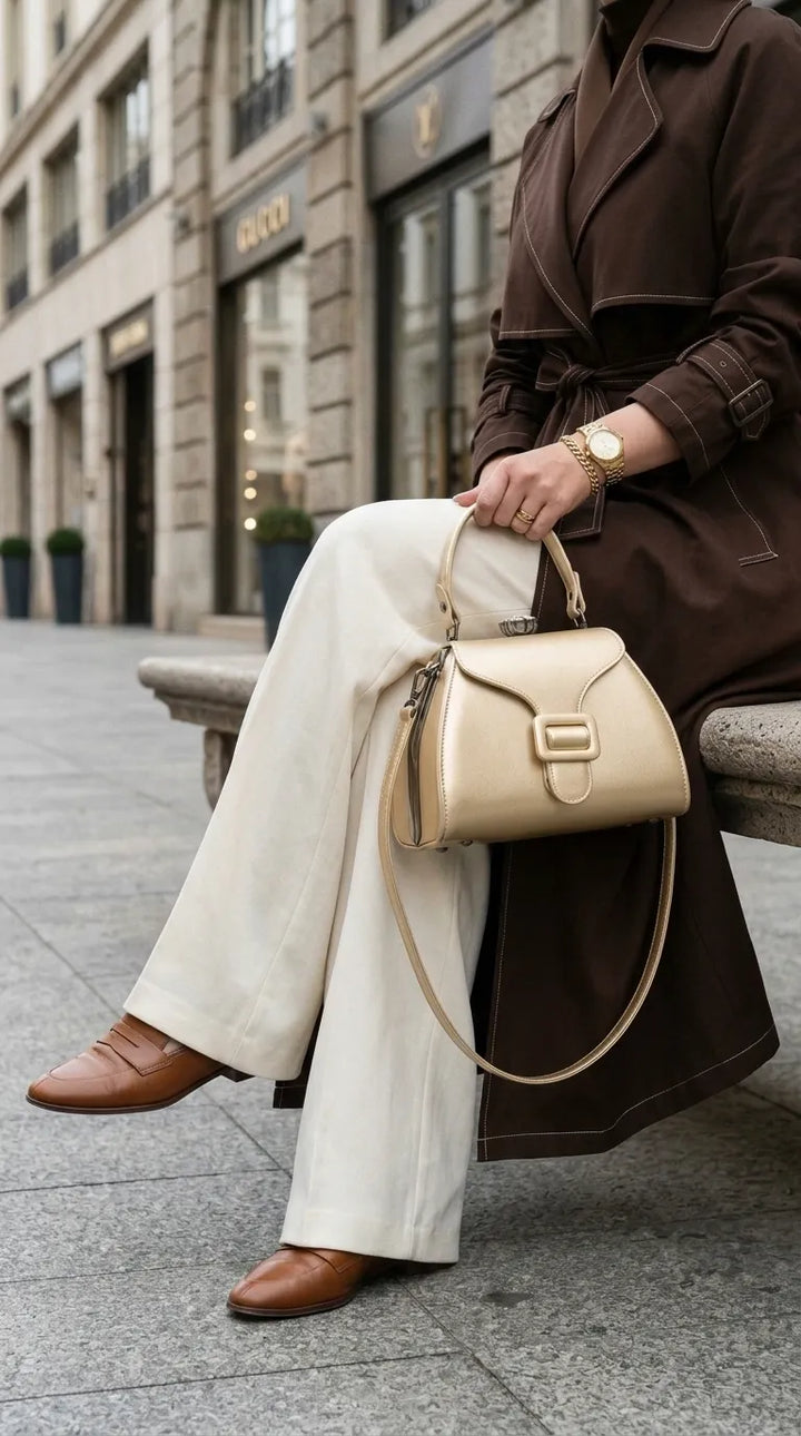 Golden Formal Hand Bag For Women P36678