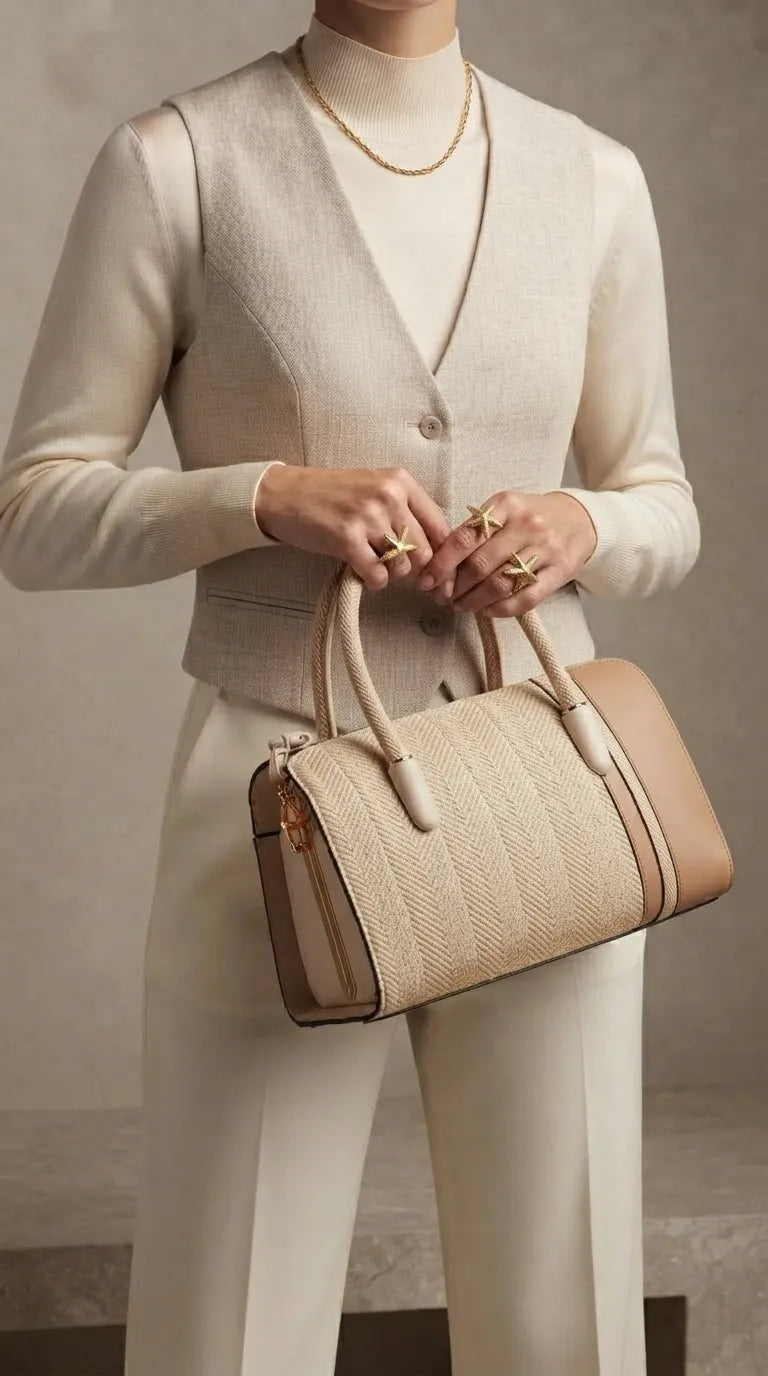 Beige Formal Hand Bag For Women P36679