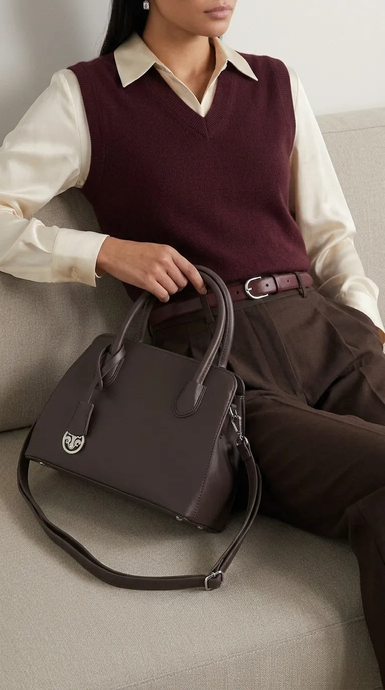Coffee Formal Hand Bag For Women P36695