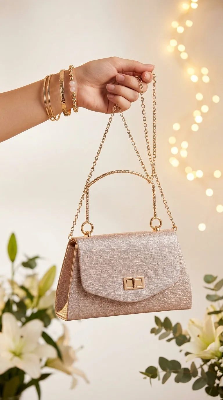 Golden Fancy Clutch For Ladies P36710