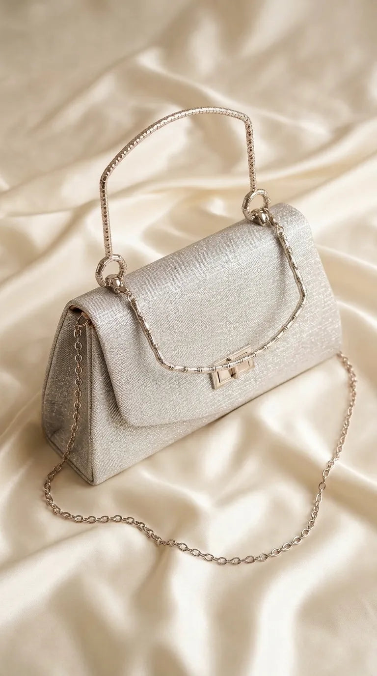 Silver Fancy Clutch For Ladies P36710