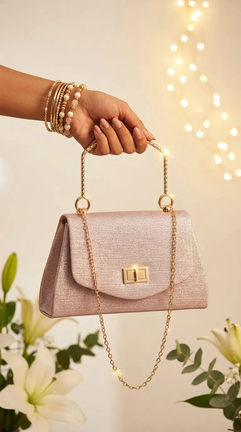Champagne Fancy Clutch For Ladies P36710