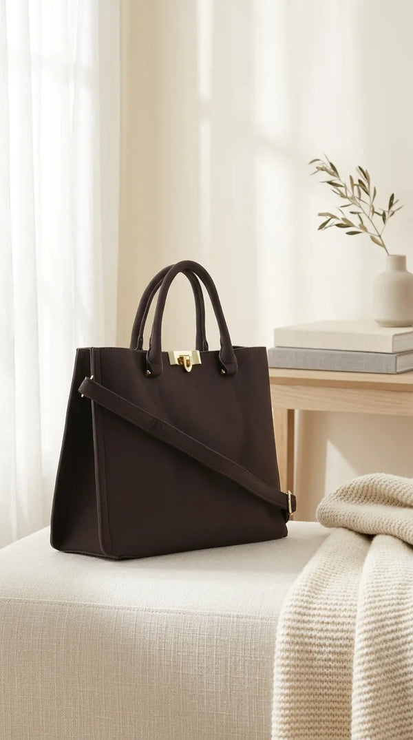 Coffee Formal Hand Bag For Ladies P36783