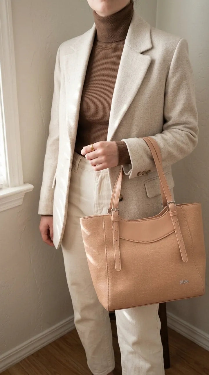 Beige Formal Shoulder Bag For Ladies P36828