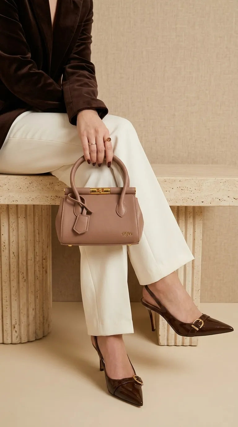 Khaki Formal Hand Bag For Ladies P36830
