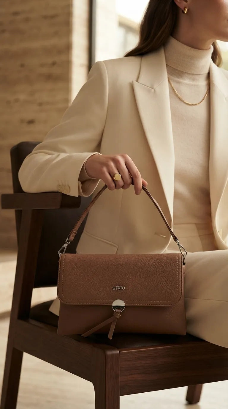 Beige Formal Shoulder Bag For Ladies P36869