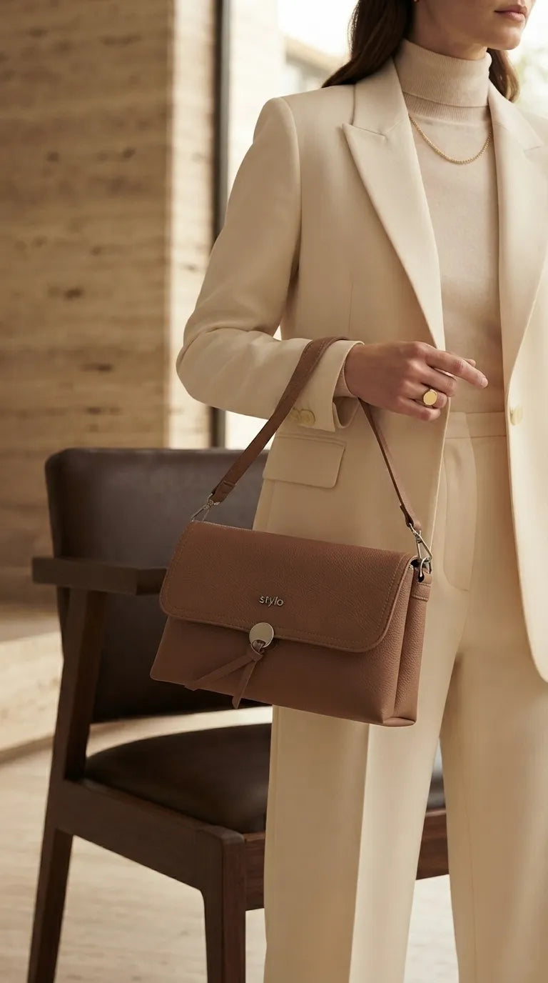 Beige Formal Shoulder Bag For Ladies P36869