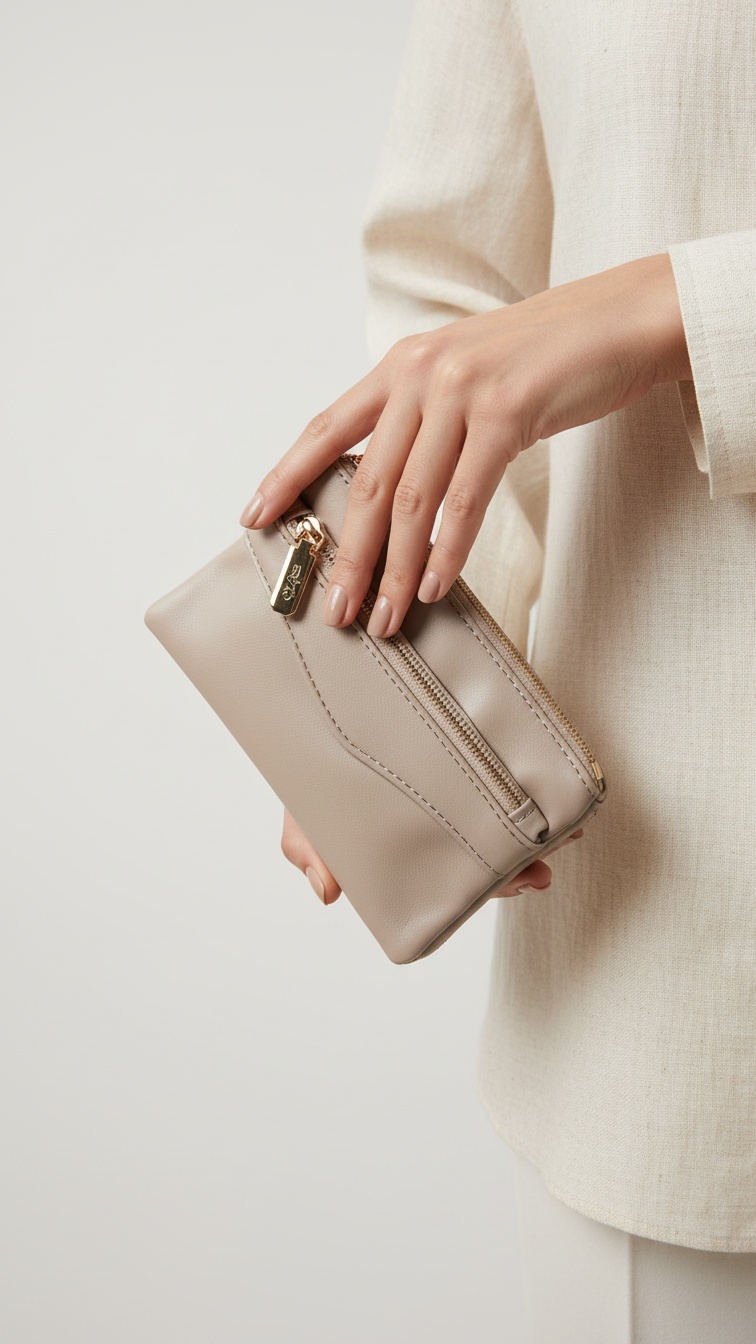 Beige Casual Pouch For Ladies P97682