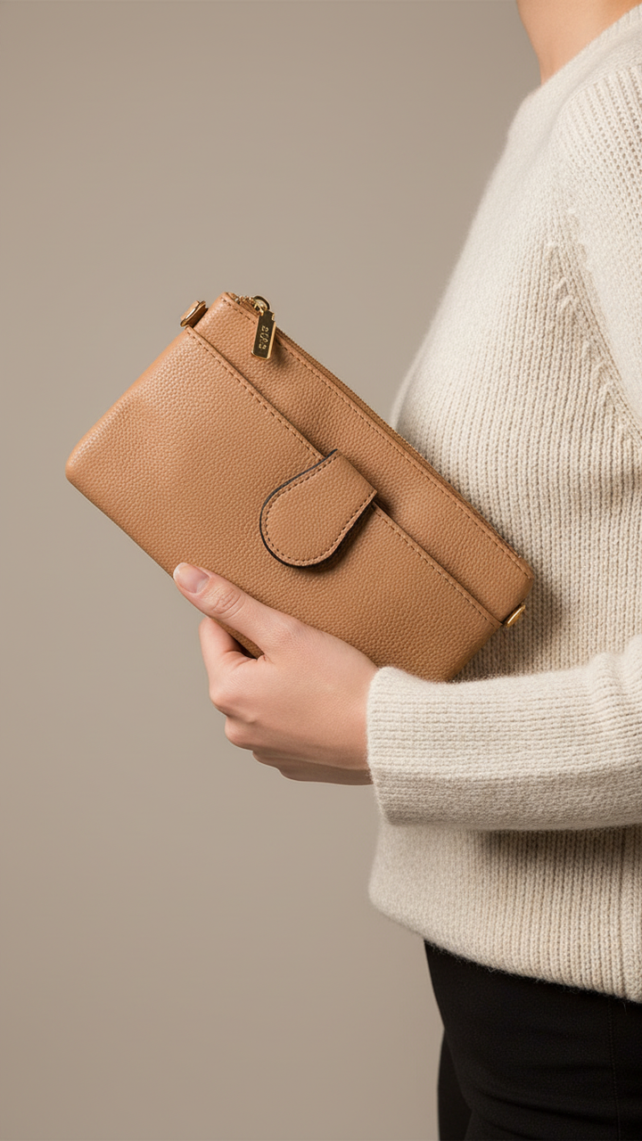 Beige Casual Pouch For Ladies P97689