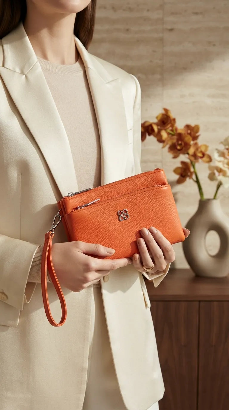 Orange Casual Pouch For Ladies P97776