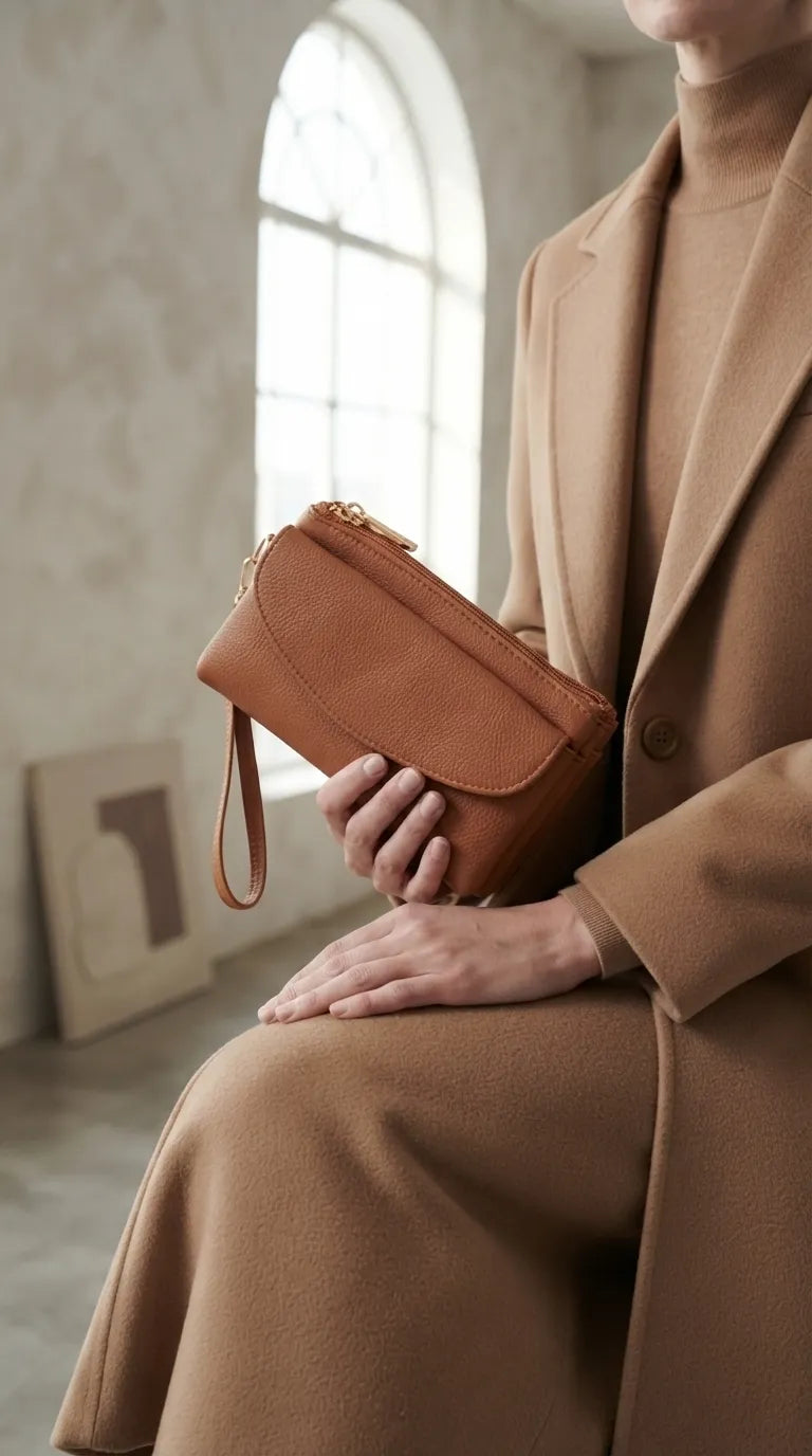 Brown Casual Pouch For Women P97815