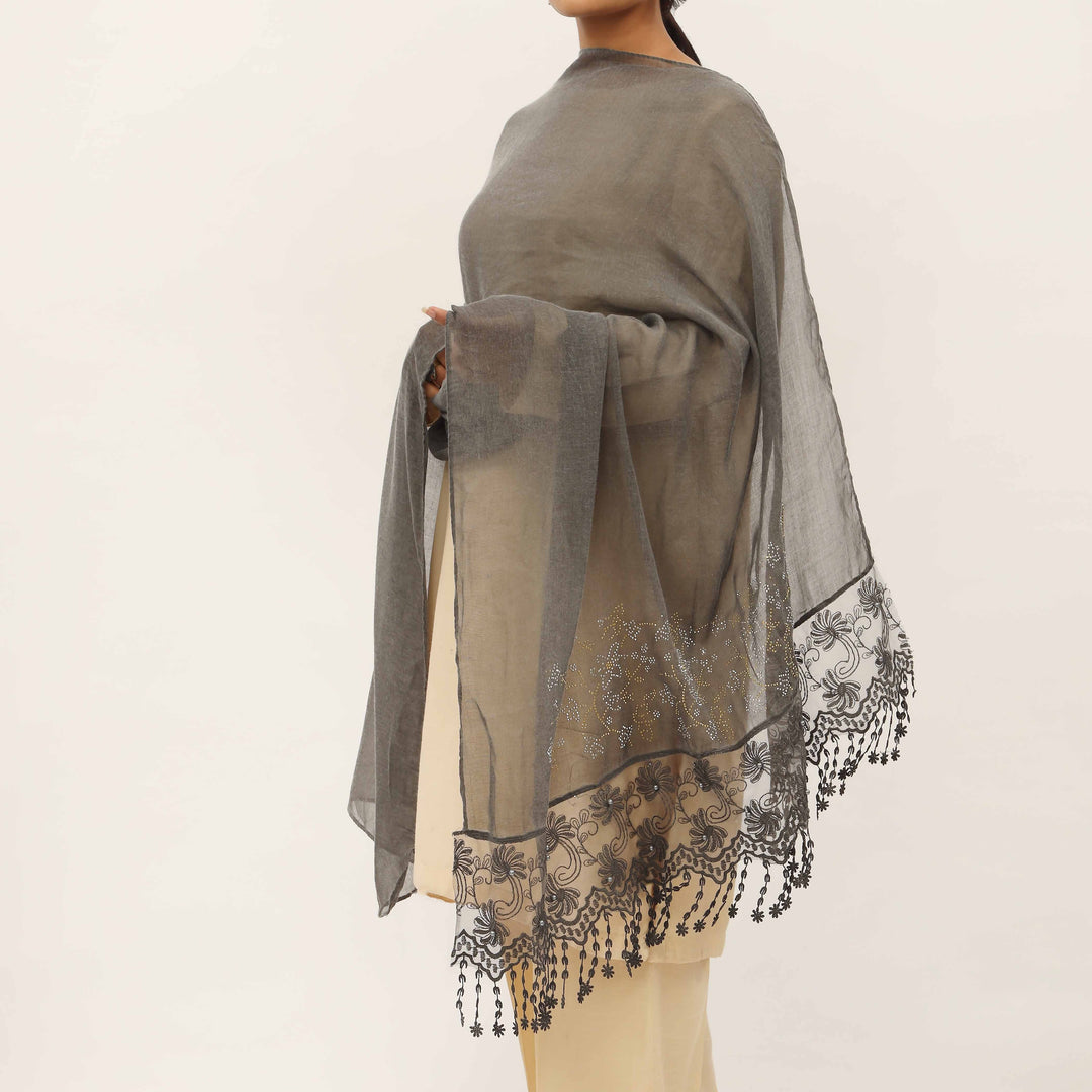 Black Embroidered Stole PD5256