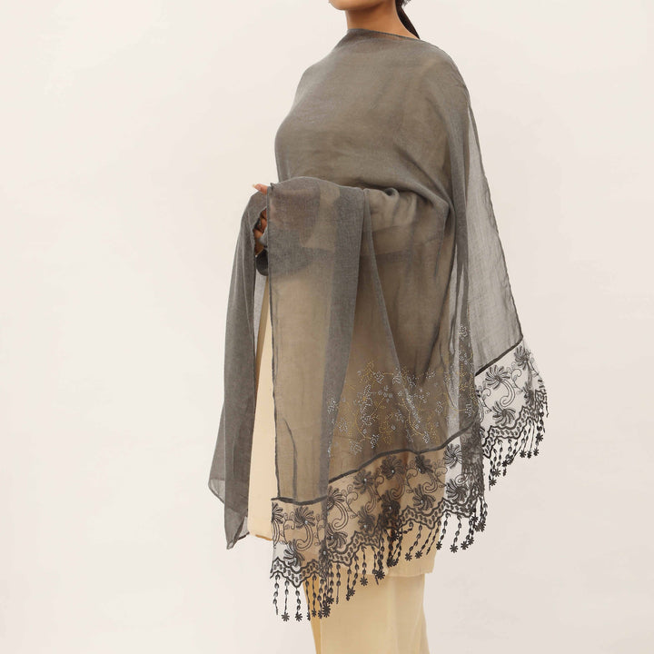 Black Embroidered Stole PD5256