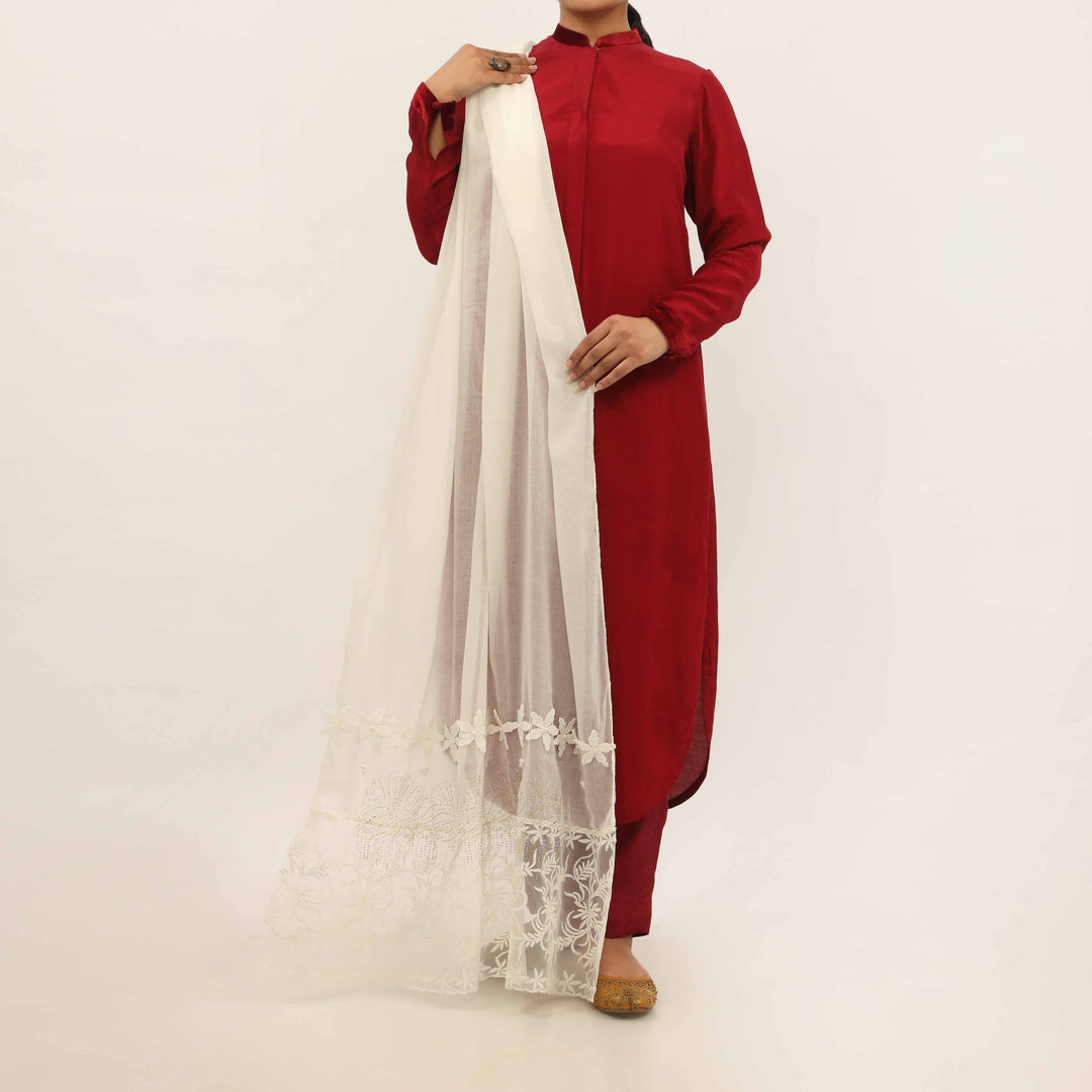 Cream Embroidered Stole PD5268