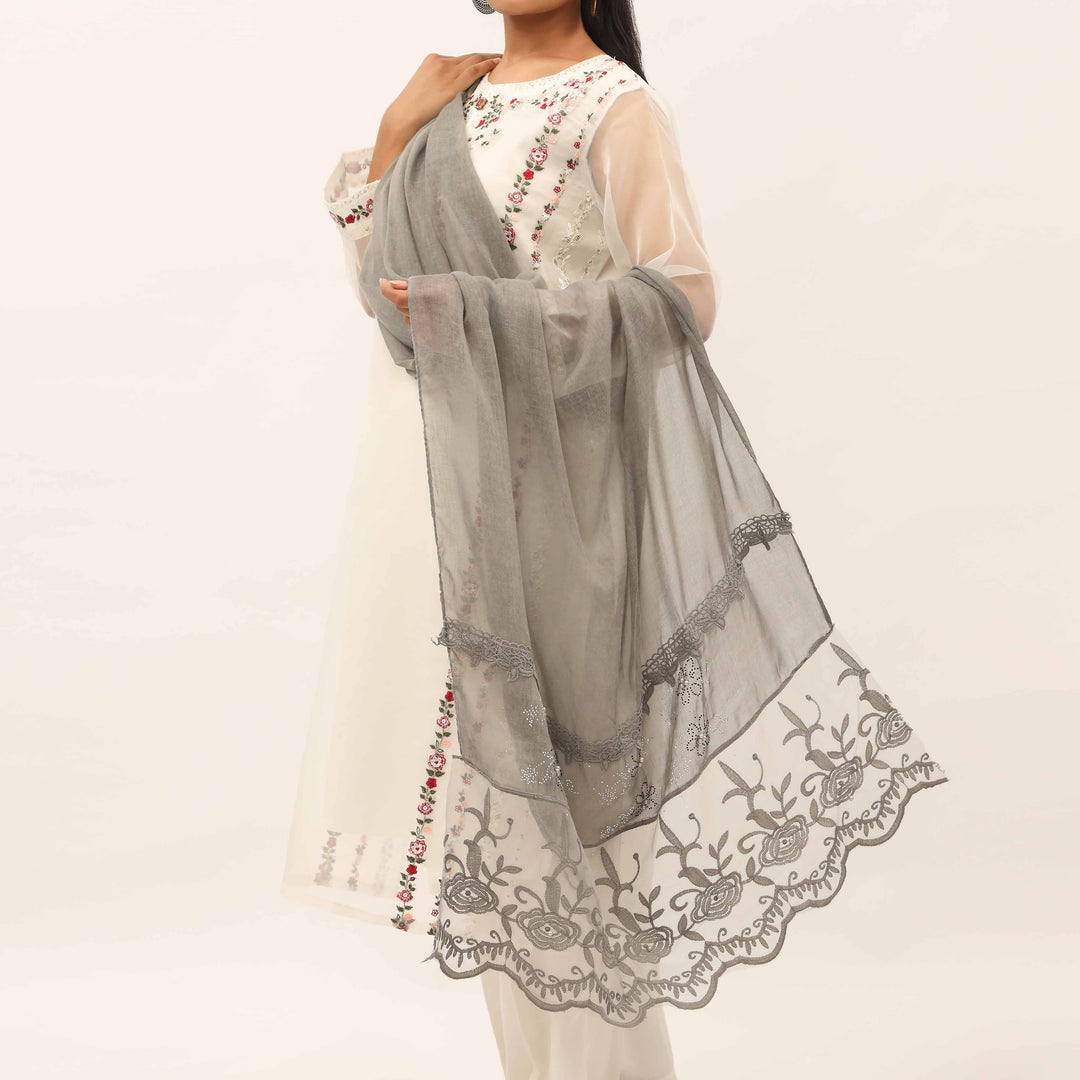 Grey Embroidered Stole PD5290