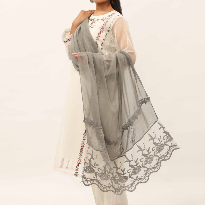 Grey Embroidered Stole PD5290