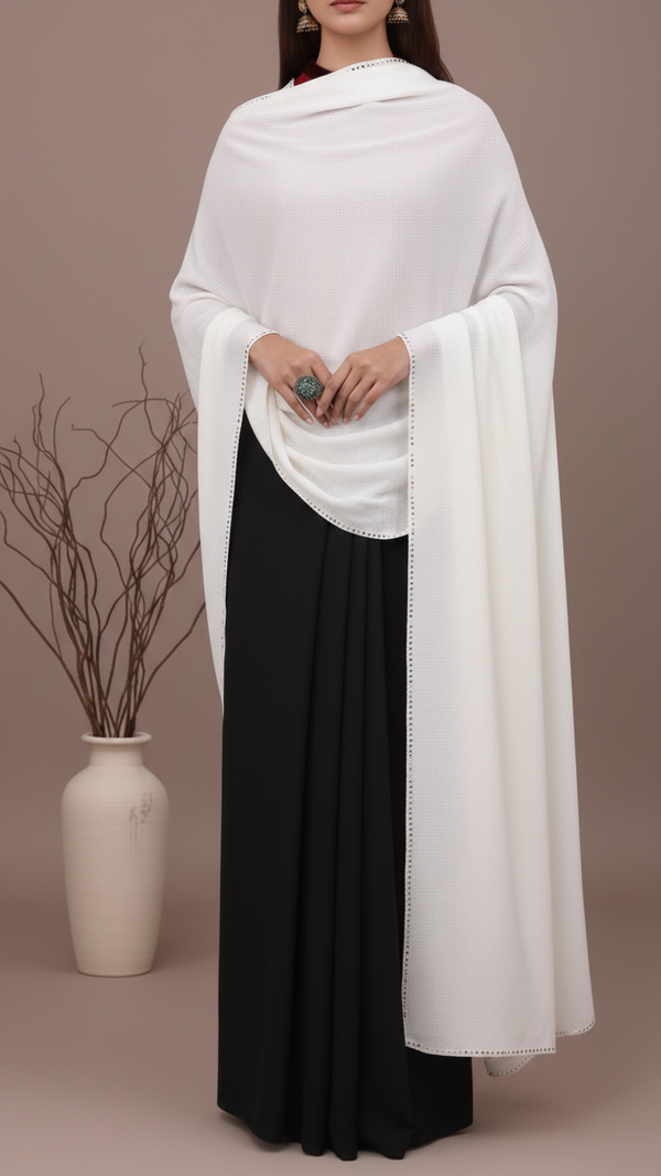 White Embroidered Stole PD5299