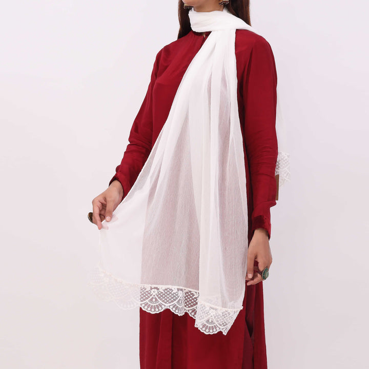 White Embroidered Stole PD5306
