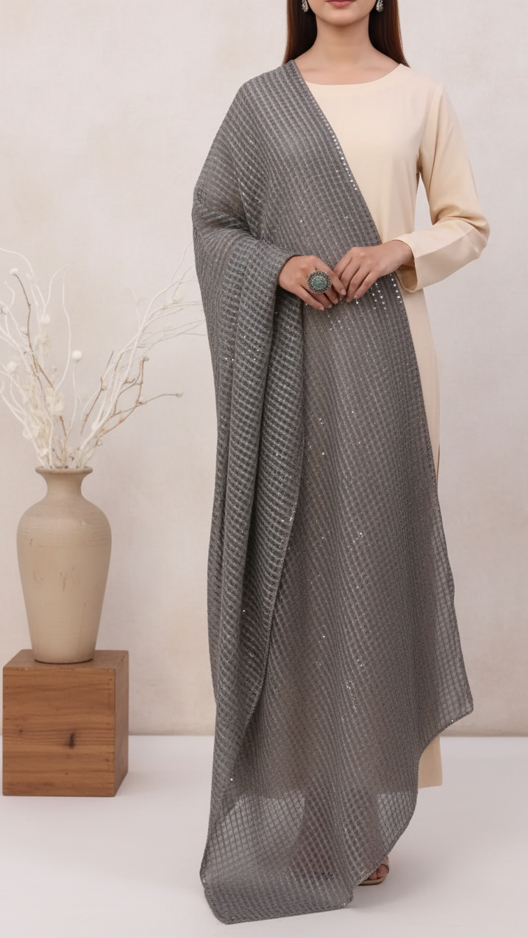 Black Embroidered Stole PD5311