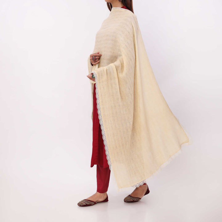 Cream Embroidered Stole PD5319