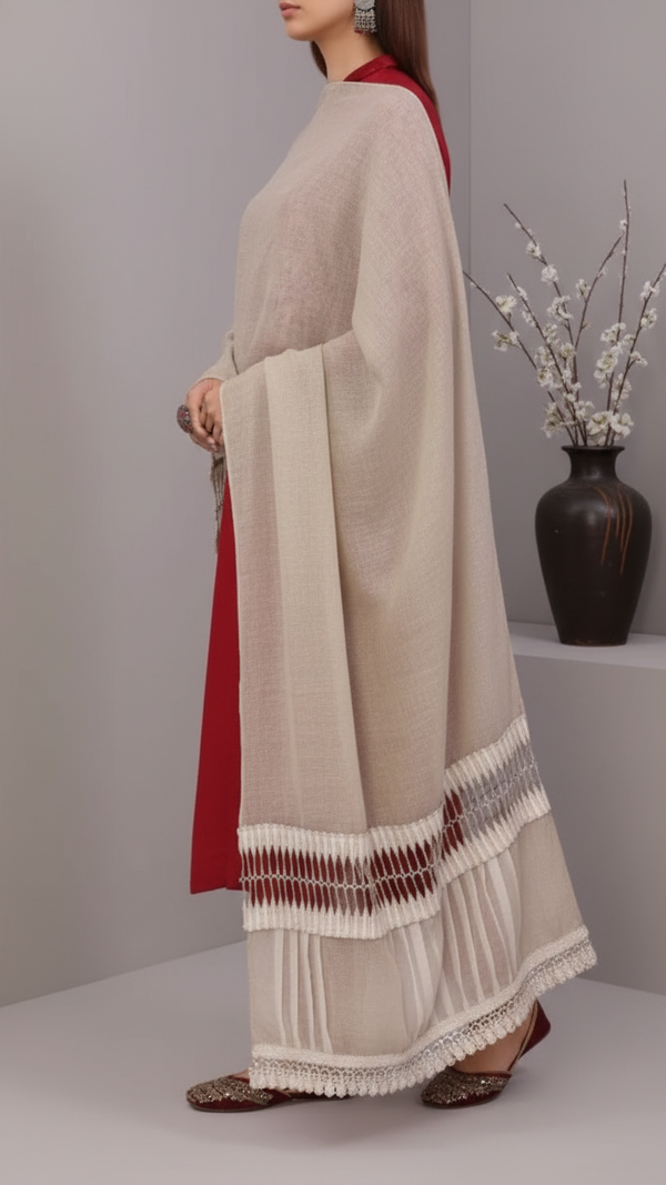 Beige Embroidered Stole PD5325