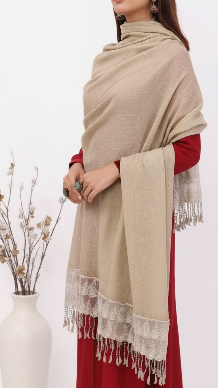 Beige Embroidered Stole PD5328