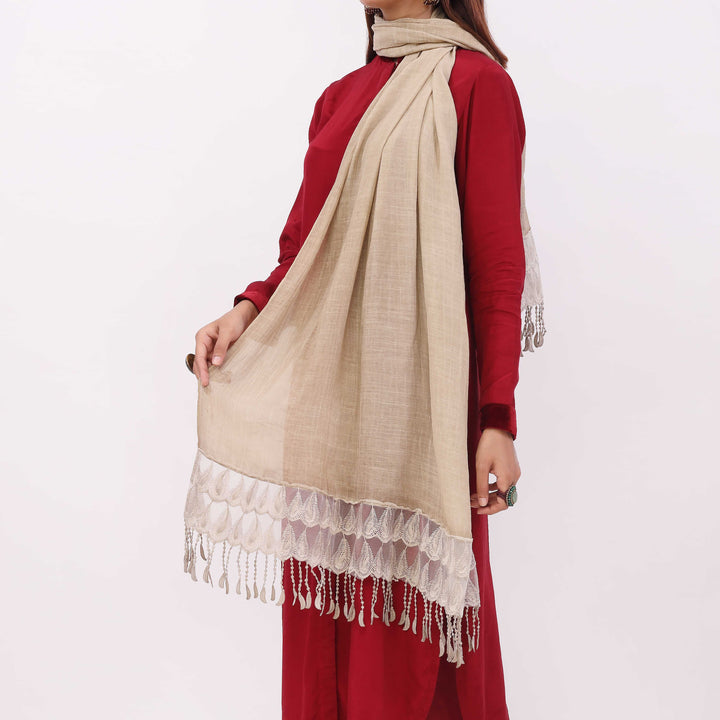 Beige Embroidered Stole PD5328