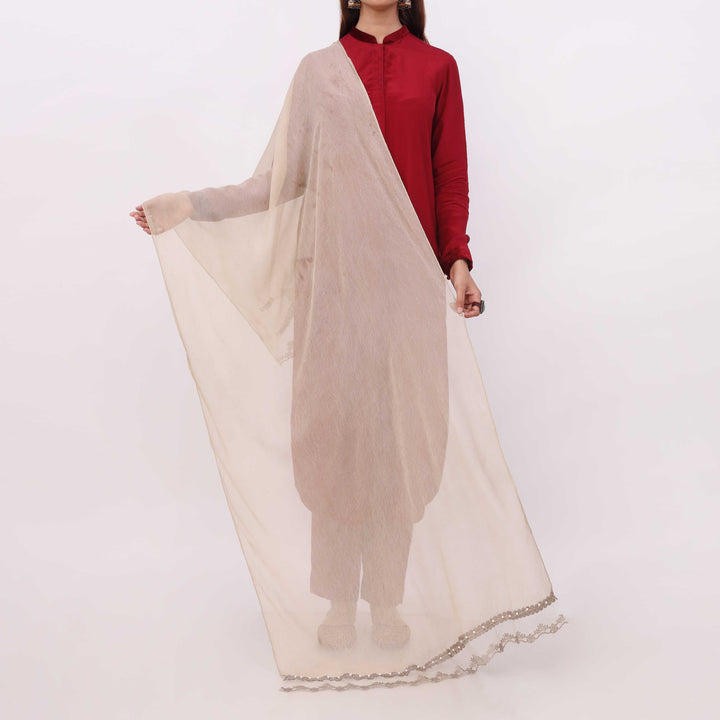 Beige Embroidered Stole PD5330