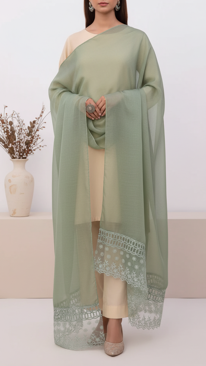 Green Embroidered Stole PD5337