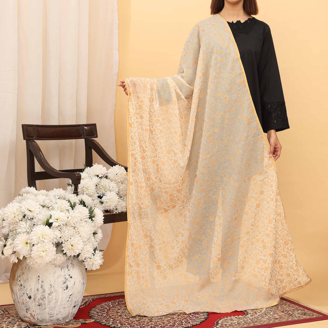 Cream Screen Printed Chiffon Dupatta PD5387