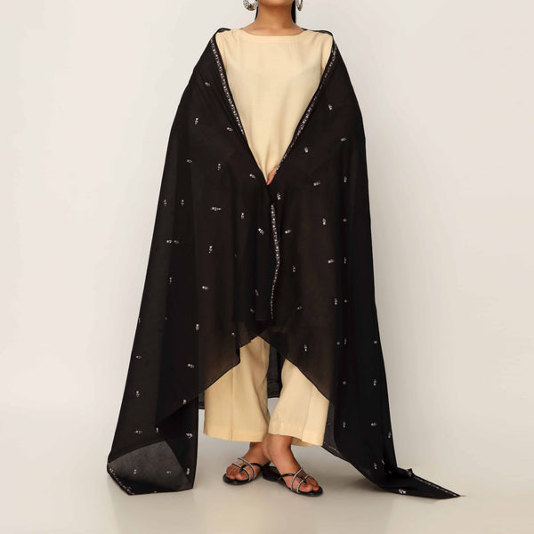 Black Embroidered Cotton Dupatta PD5476