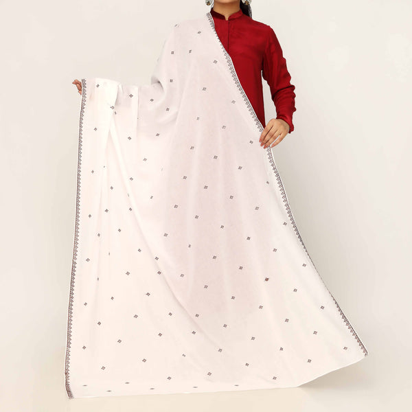 White Embroidered Cotton Dupatta PD5479