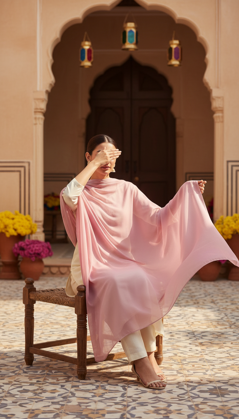Peach Plain Chiffon Dupatta PD6005
