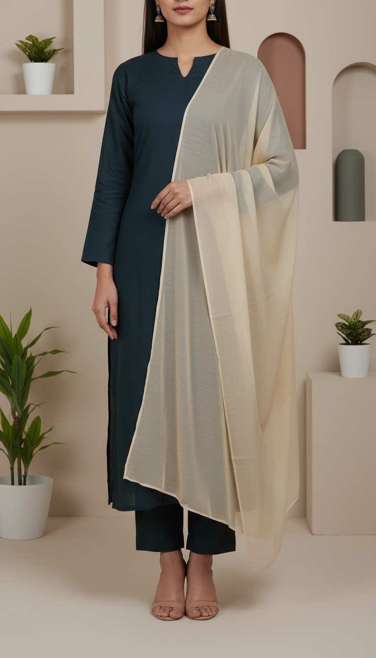 Beige Plain Chiffon Dupatta PD6009
