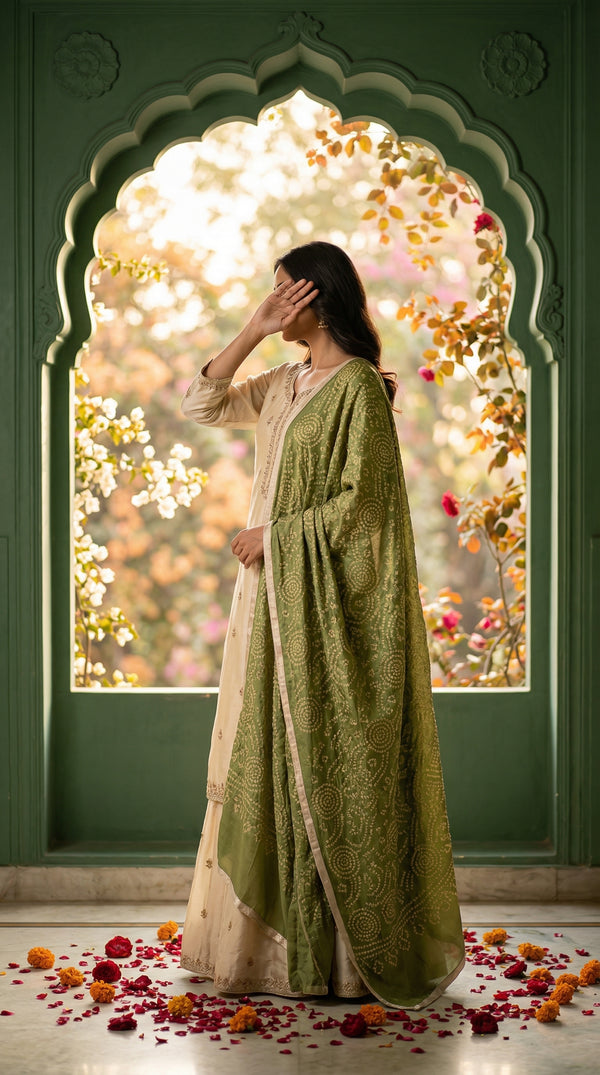 Green Screen Printed Chiffon Dupatta PD6022