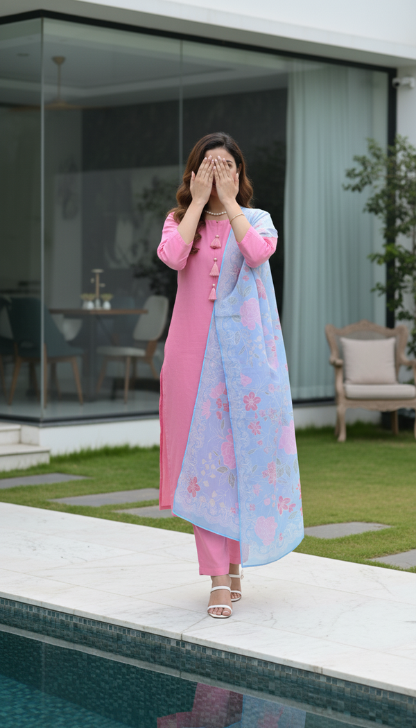Blue Digital Printed Apple Silk Dupatta PD603812