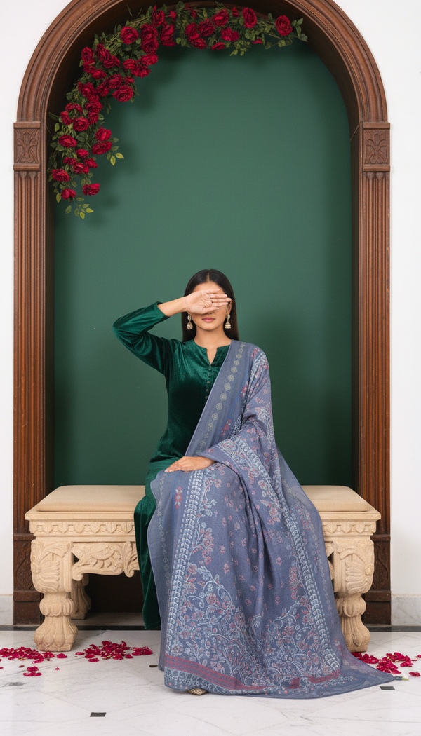 Blue Digital Printed Apple Silk Dupatta PD604112