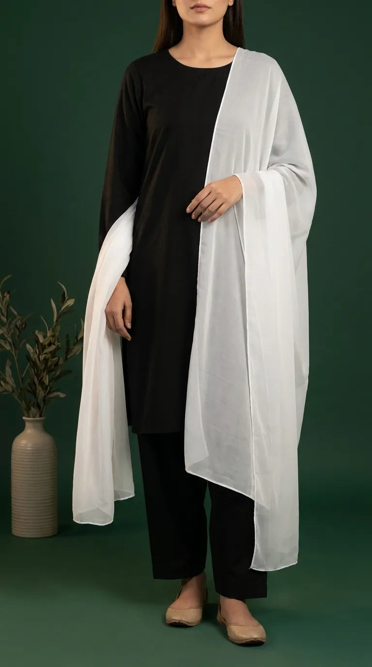 White Plain Chiffon Dupatta PD613109