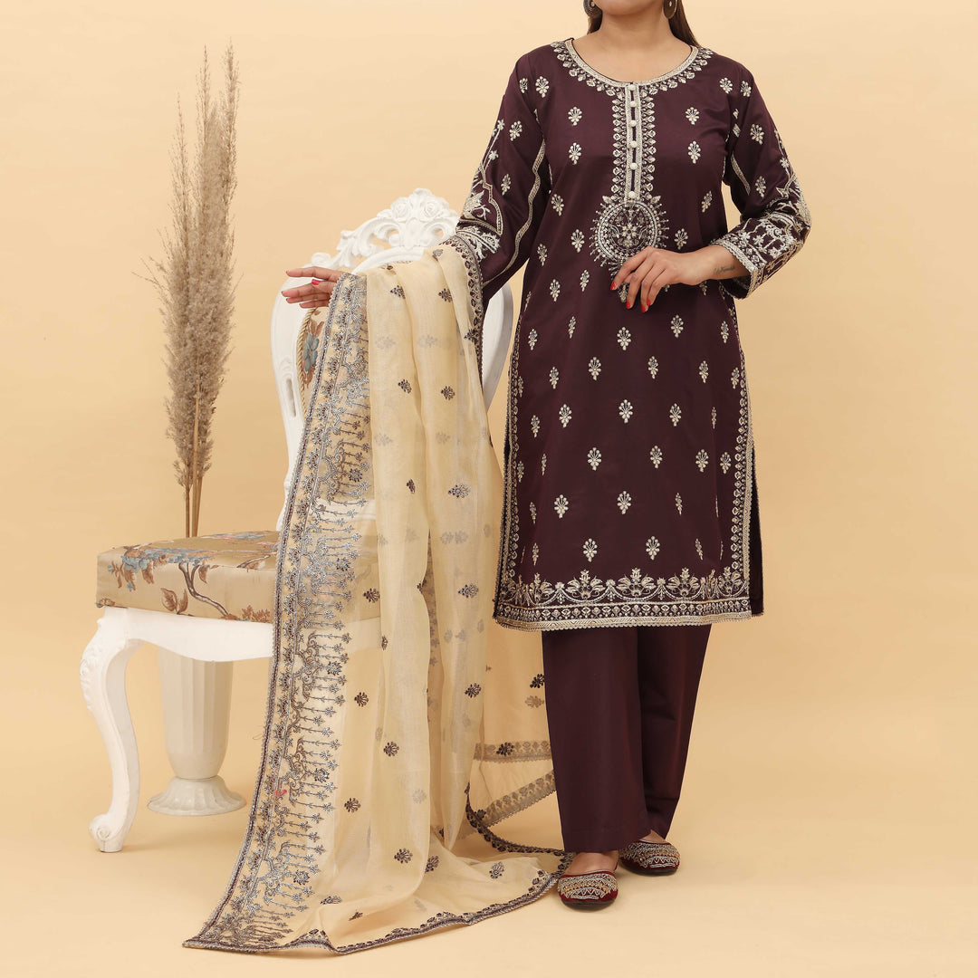 3PC- Embroidered Khadi Net Suit PF5026